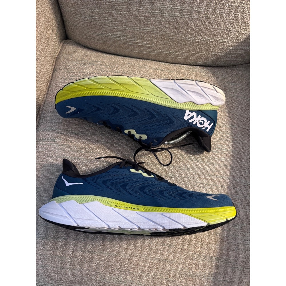 Hoka Arahi 6 Mens Running Shoes Blue Lime Green Stability Sneakers 11.5 D - Picture 7 of 9